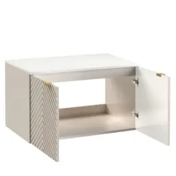 Bathroom Vanity Unit with White Countertop 800mm Herringbone Fluted Cashmere Beige Floating Cabinet - Cara - thumbnail 3