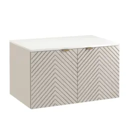 Bathroom Vanity Unit with White Countertop 800mm Herringbone Fluted Cashmere Beige Floating Cabinet - Cara - thumbnail 2