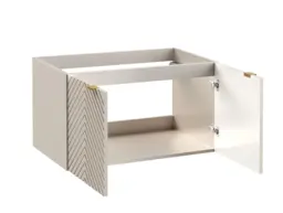 Bathroom Vanity Unit with White Countertop 800mm Herringbone Fluted Cashmere Beige Floating Cabinet - Cara - thumbnail 4