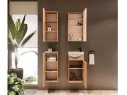Bathroom Wall Cabinet Tall Wooden Slimline Narrow Cupboard Craft Oak Universal Slim Base Wall Storage Unit - Avir - thumbnail 3