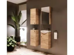 Bathroom Wall Cabinet Tall Wooden Slimline Narrow Cupboard Craft Oak Universal Slim Base Wall Storage Unit - Avir - thumbnail 2