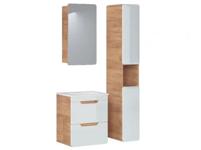 Bathroom Furniture Set Vanity 500mm Drawer Unit with Sink Mirror Slim Tall Wall Cabinet White Gloss Oak - Aruba - image 1