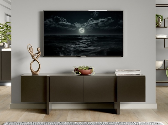 Black TV Cabinet 160cm Entertainment Stand Handleless Modern Storage Media Unit for up to 65 inch TV- Kiznie - image 1