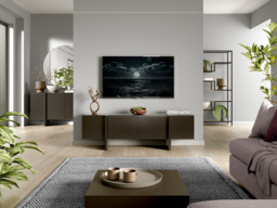 Black TV Cabinet 160cm Entertainment Stand Handleless Modern Storage Media Unit for up to 65 inch TV- Kiznie - thumbnail 2