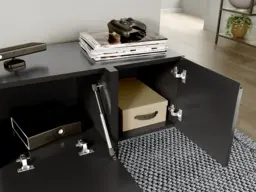 Black TV Cabinet 160cm Entertainment Stand Handleless Modern Storage Media Unit for up to 65 inch TV- Kiznie - thumbnail 4