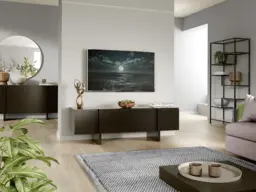 Black TV Cabinet 160cm Entertainment Stand Handleless Modern Storage Media Unit for up to 65 inch TV- Kiznie - thumbnail 3