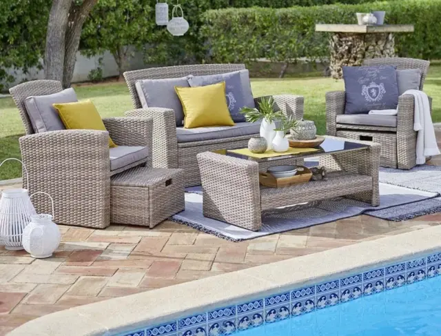 Garden Sofa Set Outdoor Rattan Couch 6 Seater Luxury Patio Sectional Furniture Brown Beige with Storage – Vic - image 1