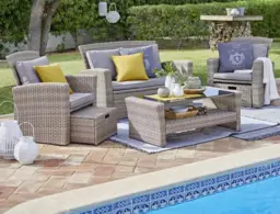 Garden Sofa Set Outdoor Rattan Couch 6 Seater Luxury Patio Sectional Furniture Brown Beige with Storage – Vic - thumbnail 1