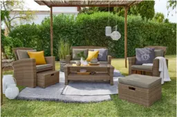 Garden Sofa Set Outdoor Rattan Couch 6 Seater Luxury Patio Sectional Furniture Brown Beige with Storage – Vic - thumbnail 3