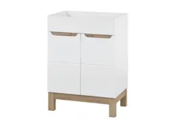 Freestanding Vanity Unit Bathroom Cabinet with Doors Floor Standing Sink Unit 600mm White Gloss and Oak - Bali - thumbnail 4
