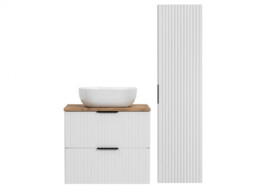 Bathroom 600mm White Vanity Units Oak Effect Countertop + Sink Ribbed Textured Floating - Adel - thumbnail 2