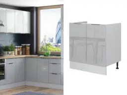 Kitchen Cabinet 800mm Base Unit Freestanding Storage Cupboard Light Grey Gloss - Star - thumbnail 1