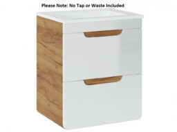 Bathroom Furniture Set: Wall Hung Vanity 500mm Ceramic Sink Tall Shelving Unit White Gloss Oak 3 Piece - Aruba - thumbnail 3
