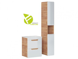 Bathroom Furniture Set: Wall Hung Vanity 500mm Ceramic Sink Tall Shelving Unit White Gloss Oak 3 Piece - Aruba - thumbnail 2