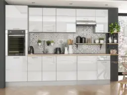 Kitchen Cabinets 9 Unit Scandi Cupboards Tall Oven Housing Set 300cm White High Gloss - Ella - thumbnail 1