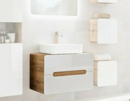 Wall Mounted Vanity Unit 800mm Cabinet Countertop with Drawers Modern White Gloss Oak - Aruba