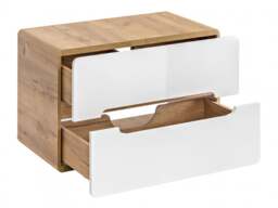 Wall Mounted Vanity Unit 800mm Cabinet Countertop with Drawers Modern White Gloss Oak - Aruba - thumbnail 4