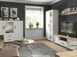Scandi 4 Item Living Room Furniture Set with Soft Closing and LEDs White Pine/Oak Effect Finish - Loksa - thumbnail 1