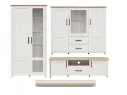 Scandi 4 Item Living Room Furniture Set with Soft Closing and LEDs White Pine/Oak Effect Finish - Loksa - thumbnail 2