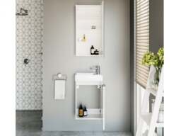 400mm Bathroom Vanity Unit with Basin Cloakroom Wall Hung Sink Cabinet White Gloss Slim Narrow Design - Avir - thumbnail 4