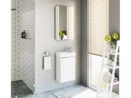 400mm Bathroom Vanity Unit with Basin Cloakroom Wall Hung Sink Cabinet White Gloss Slim Narrow Design - Avir - thumbnail 3