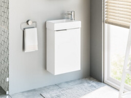 400mm Bathroom Vanity Unit with Basin Cloakroom Wall Hung Sink Cabinet White Gloss Slim Narrow Design - Avir - thumbnail 2