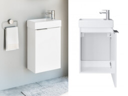 400mm Bathroom Vanity Unit with Basin Cloakroom Wall Hung Sink Cabinet White Gloss Slim Narrow Design - Avir