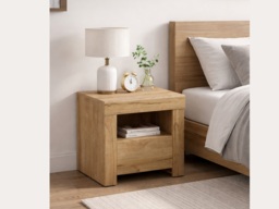 Scandi Bedside Cabinet with Drawer Side Table Nightstand Bedroom Side Storage Unit Oak - Holten - thumbnail 2