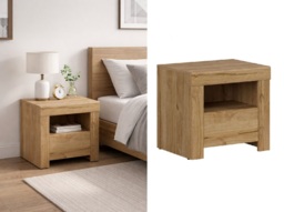 Scandi Bedside Cabinet with Drawer Side Table Nightstand Bedroom Side Storage Unit Oak - Holten - thumbnail 1