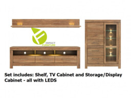 Modern Living Room Furniture Set with Shelf TV Unit Glass Display Cabinet with LED Lights Medium Oak Effect - Gent - thumbnail 2