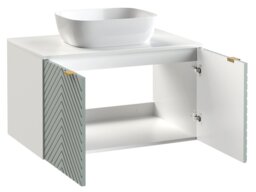 Bathroom Set 800mm Vanity Cabinet Sink Unit Floating Ribbed Fluted Soft Green with White Worktop - Cara - thumbnail 4