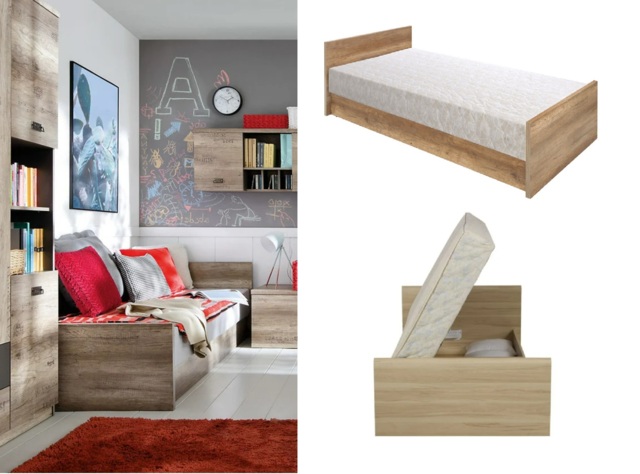 Single Ottoman Storage Bed Side Lift Up Daybed with Bed Frame and Mattress Oak Effect Finish - Malcolm - image 1
