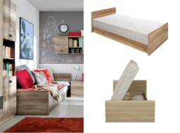 Single Ottoman Storage Bed Side Lift Up Daybed with Bed Frame and Mattress Oak Effect Finish - Malcolm - thumbnail 1