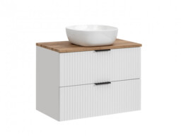 Bathroom 800mm White Vanity Units Oak Effect Countertop + Sink Ribbed Textured Floating - Adel - thumbnail 4