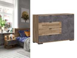 Sideboard with Drawers Modern Storage Cabinet 140cm Light Oak Grey Living Room Bedroom Unit - Arica - thumbnail 1