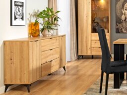 Wide Sideboard Storage Cabinet Slatted Drawers Modern 180cm Soft Close Unit Oak Effect Black Legs – Lamea - thumbnail 3