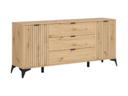 Wide Sideboard Storage Cabinet Slatted Drawers Modern 180cm Soft Close Unit Oak Effect Black Legs – Lamea - thumbnail 4