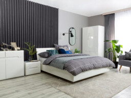 Modern White High Gloss King Size Bed Frame 160cm Wooden Slats and Black Gloss/White Gloss/Wenge Dark Wood Effect Inserts - Azteca Trio - thumbnail 4