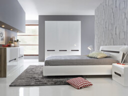 Modern White High Gloss King Size Bed Frame 160cm Wooden Slats and Black Gloss/White Gloss/Wenge Dark Wood Effect Inserts - Azteca Trio - thumbnail 2