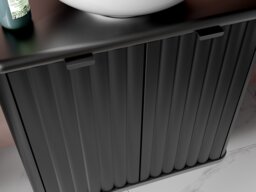 Under Sink Bathroom Cabinet Black Vanity Unit 600mm Countertop Fluted Ribbed Doors Narrow Slimline Design - Nero - thumbnail 4