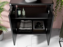 Under Sink Bathroom Cabinet Black Vanity Unit 600mm Countertop Fluted Ribbed Doors Narrow Slimline Design - Nero - thumbnail 5