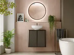 Under Sink Bathroom Cabinet Black Vanity Unit 600mm Countertop Fluted Ribbed Doors Narrow Slimline Design - Nero - thumbnail 2