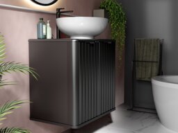 Under Sink Bathroom Cabinet Black Vanity Unit 600mm Countertop Fluted Ribbed Doors Narrow Slimline Design - Nero - thumbnail 3