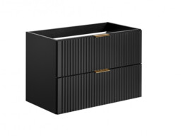 Bathroom Vanity Unit Black Wall Drawer Cabinet 800mm Floating Ribbed Modern Furniture - Adel - thumbnail 2