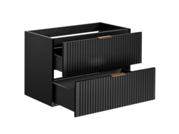Bathroom Vanity Unit Black Wall Drawer Cabinet 800mm Floating Ribbed Modern Furniture - Adel - thumbnail 3