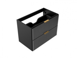 Bathroom Vanity Unit Black Wall Drawer Cabinet 800mm Floating Ribbed Modern Furniture - Adel - thumbnail 4
