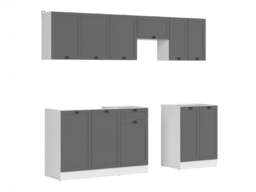 Kitchen Cabinet Set Modern Freestanding Cupboards 7 Units 230cm Complete DIY Set Shaker Dark Grey - Junona - thumbnail 2