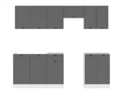 Kitchen Cabinet Set Modern Freestanding Cupboards 7 Units 230cm Complete DIY Set Shaker Dark Grey - Junona - thumbnail 1