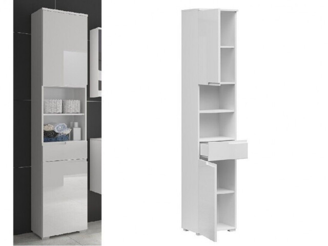 Tall Bathroom Cabinet Storage Drawer Unit Freestanding Slim Narrow Tallboy Modern White Gloss - Spice - image 1