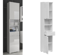 Tall Bathroom Cabinet Storage Drawer Unit Freestanding Slim Narrow Tallboy Modern White Gloss - Spice - thumbnail 1